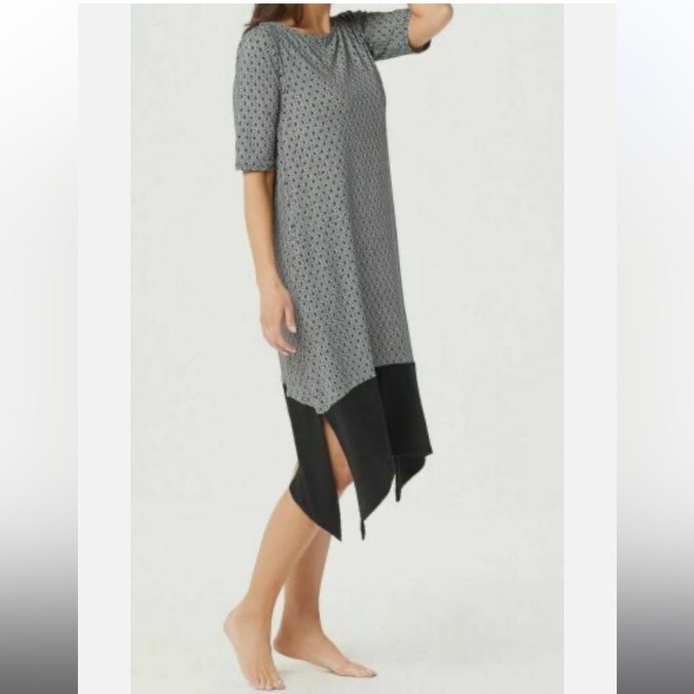 Cuddl Duds Flexwr Elbow-Slv Rainbow Hem Lounge Dress-Reg A346868 Black Geo XS